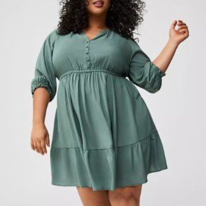 Torrid Green Ruffled Mini Dress with Notched Collar